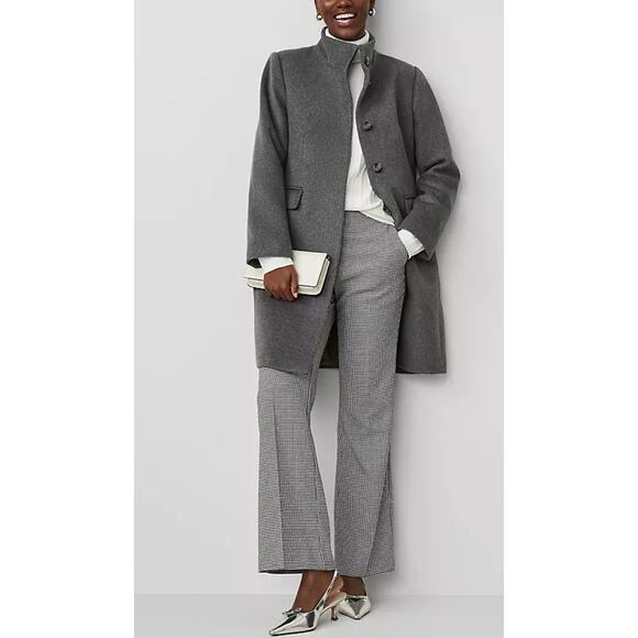 NWOT ann Taylor Funnel Neck Wool Blend Gray Coat Small - Picture 1 of 4